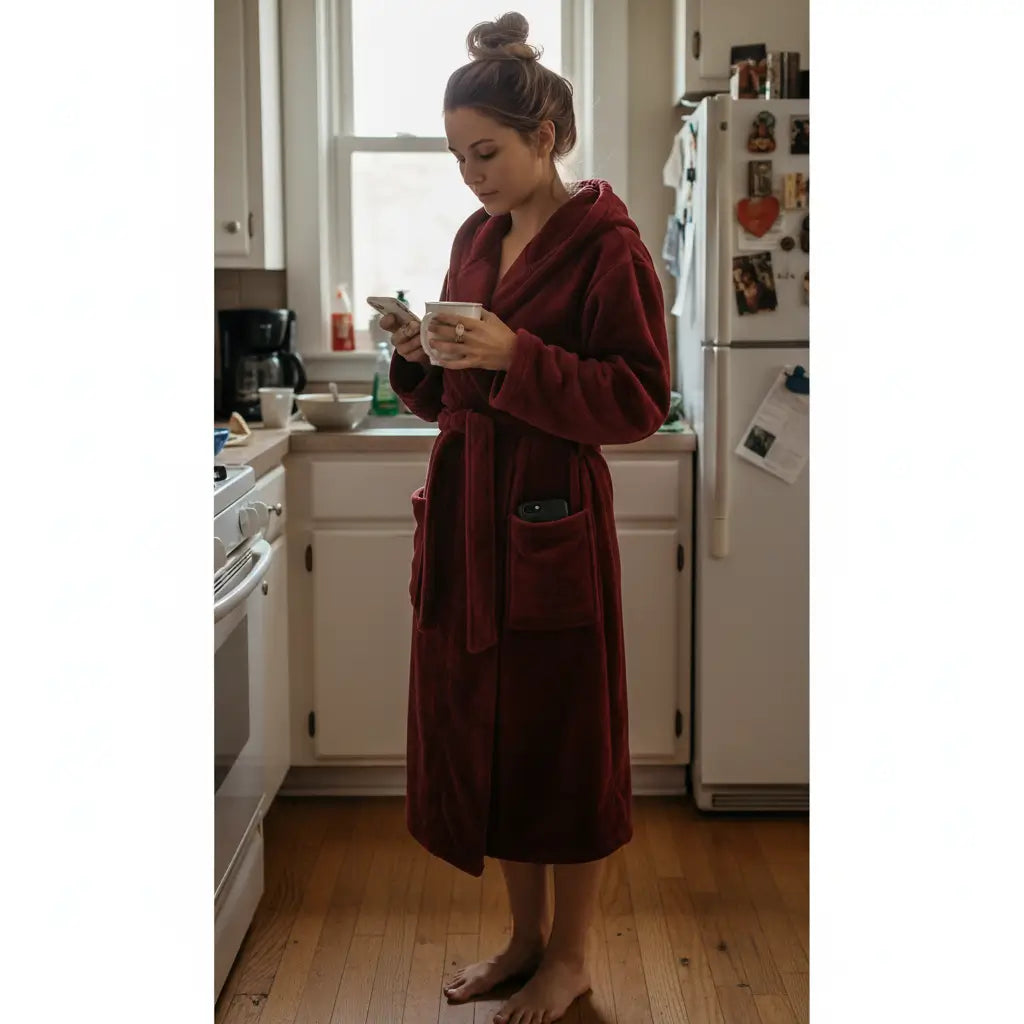 Bordeaux Red - Women's Fleece Hooded Bathrobe
