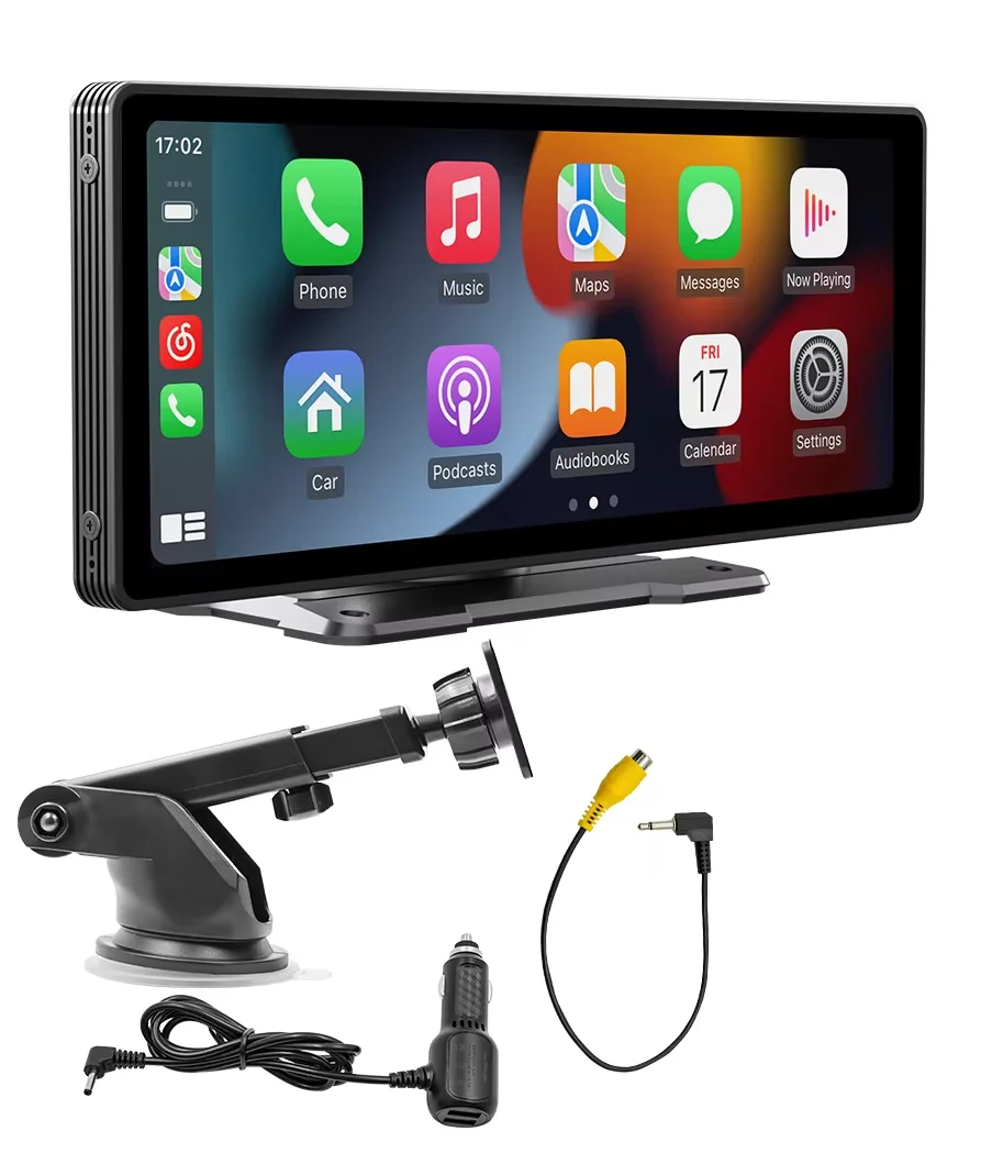 10.26-inch wireless car stereo display with CarPlay showing navigation, sleek design