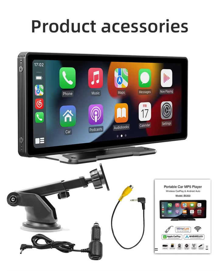 Large 10.26-inch car stereo screen demonstrating wireless CarPlay and Android Auto features