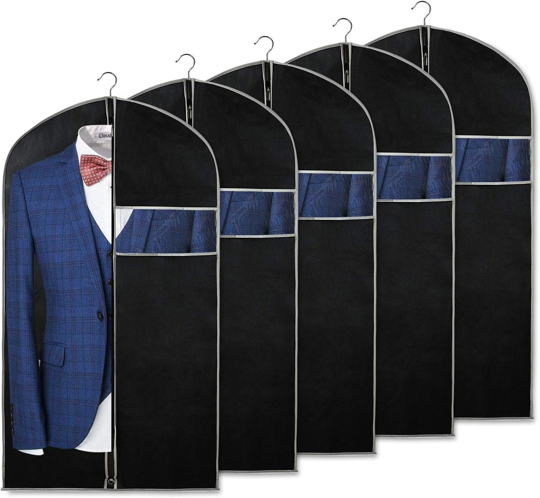 10-pack breathable garment bags for dust-free clothing storage & wardrobe organization.