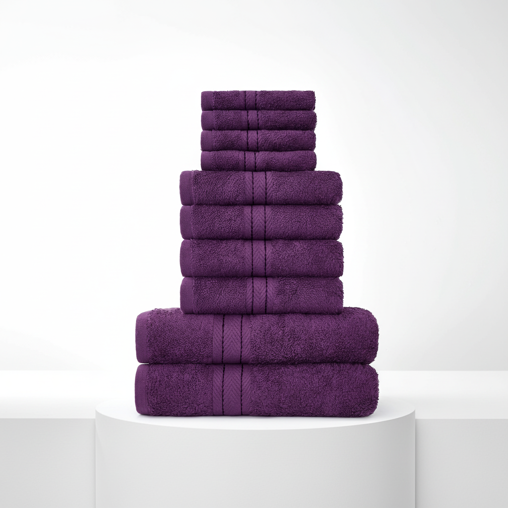 Collection of pristine white cotton face towels, folded and ready for use, part of a luxury set.