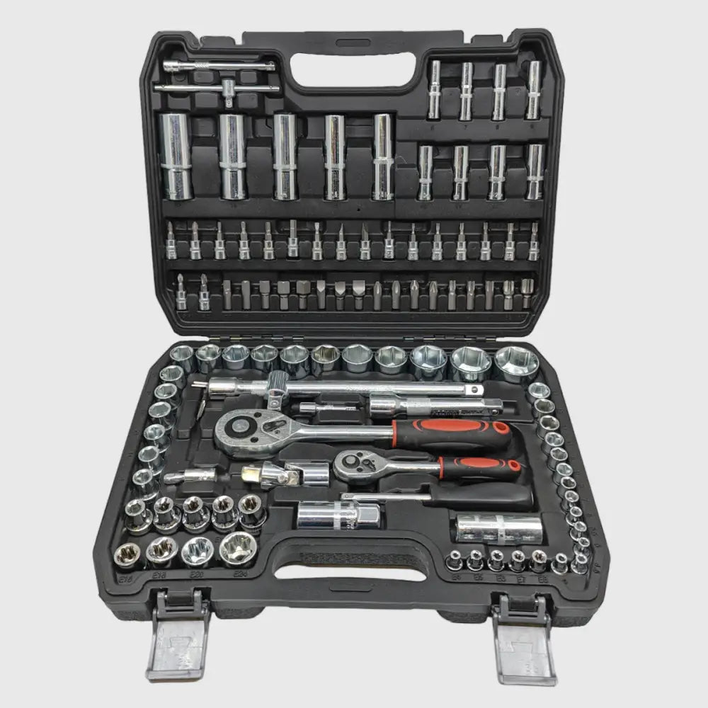 Complete TorqueMaster 108-piece Chrome Vanadium Socket Set. Versatile tool kit for any auto & home repair.