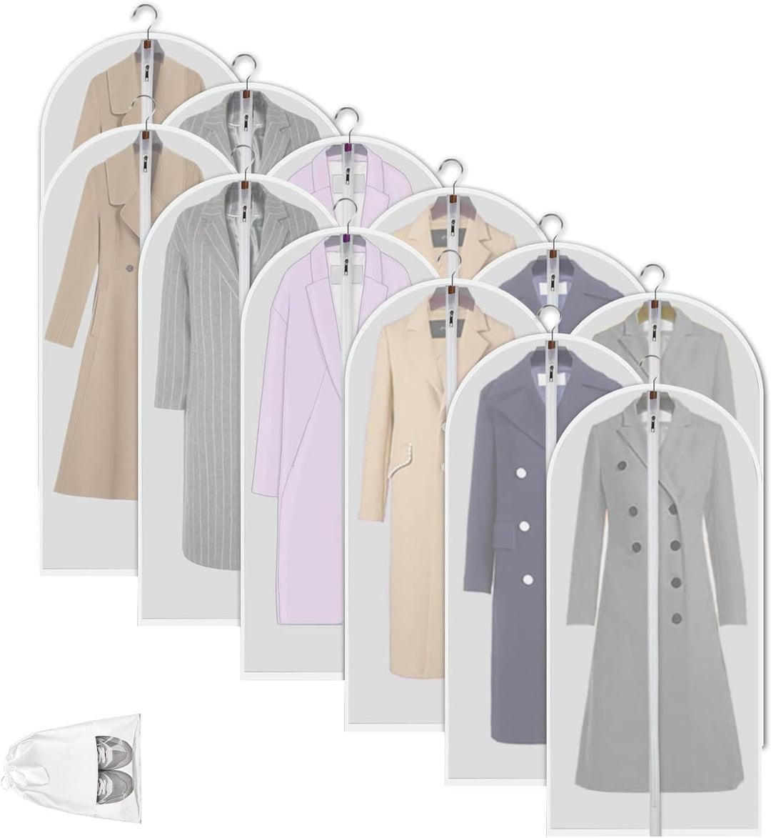 Dustproof clear PEVA clothes protectors for closet storage, set of 12 for home organization