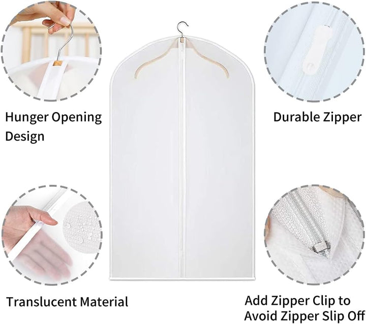 Breathable 12-pack clear PEVA garment bags, dustproof clothes protectors for lasting wardrobe freshness.