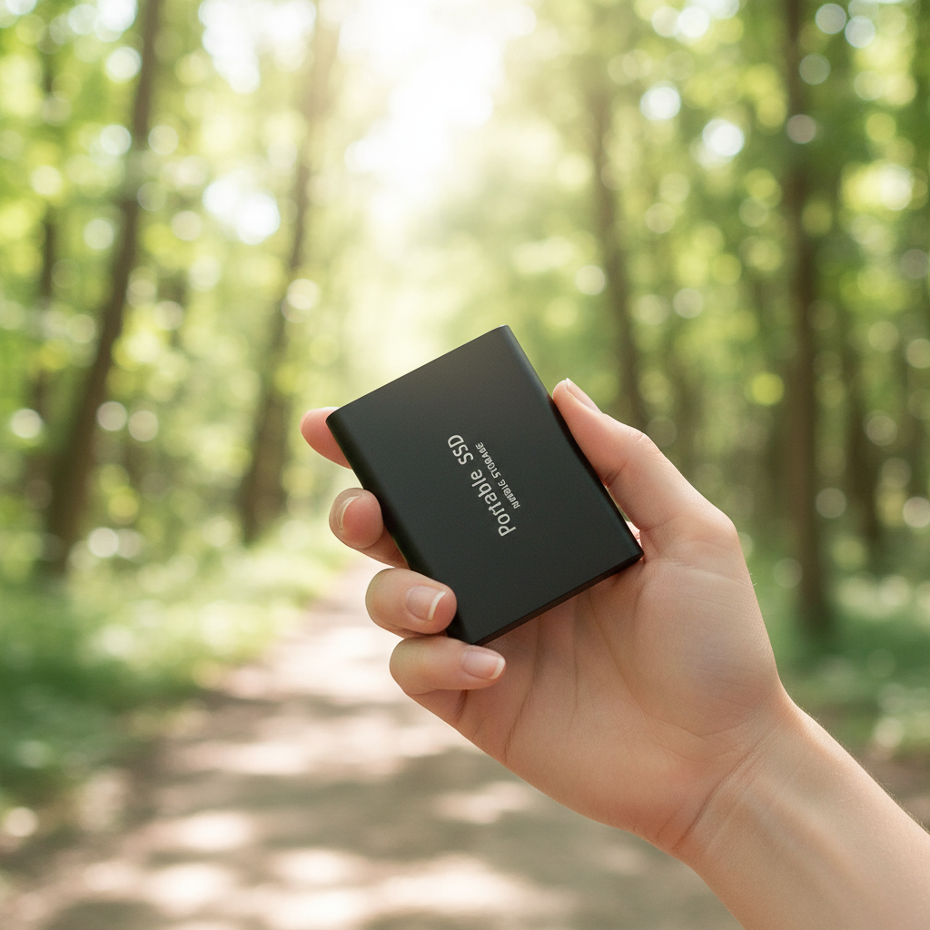 128TB external SSD, USB 3.1 & Type-C, sleek dark finish for fast data transfer