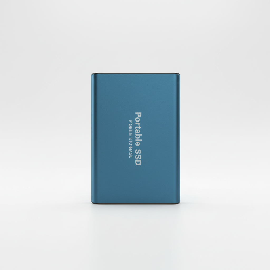 128TB external SSD on a desk with other tech gadgets, essential computer storage