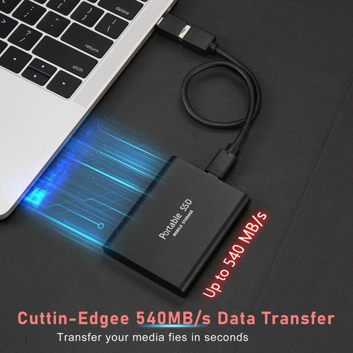 Compact 128TB external solid state drive with both USB 3.1 and Type-C ports