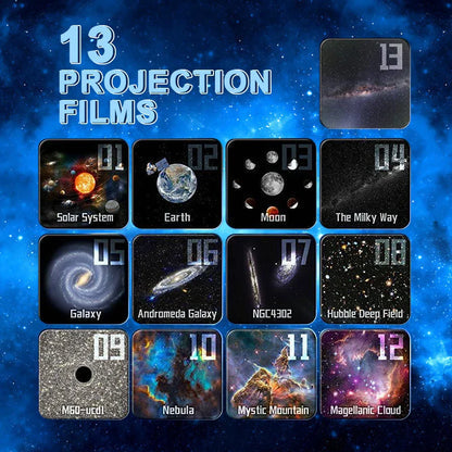 Versatile 13-in-1 galaxy night light projector, perfect for kids' rooms, space ambiance & relaxation.