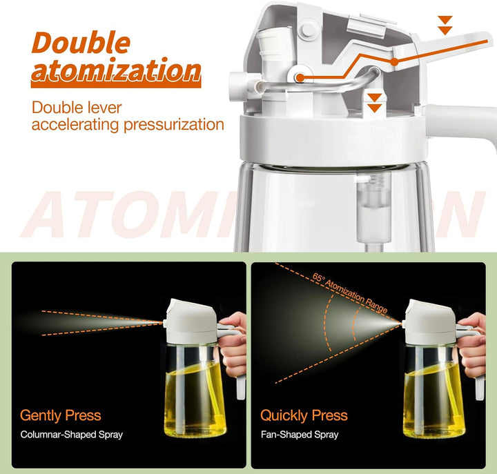 Premium quality 2-in-1 olive oil sprayer for even misting, great for various culinary tasks