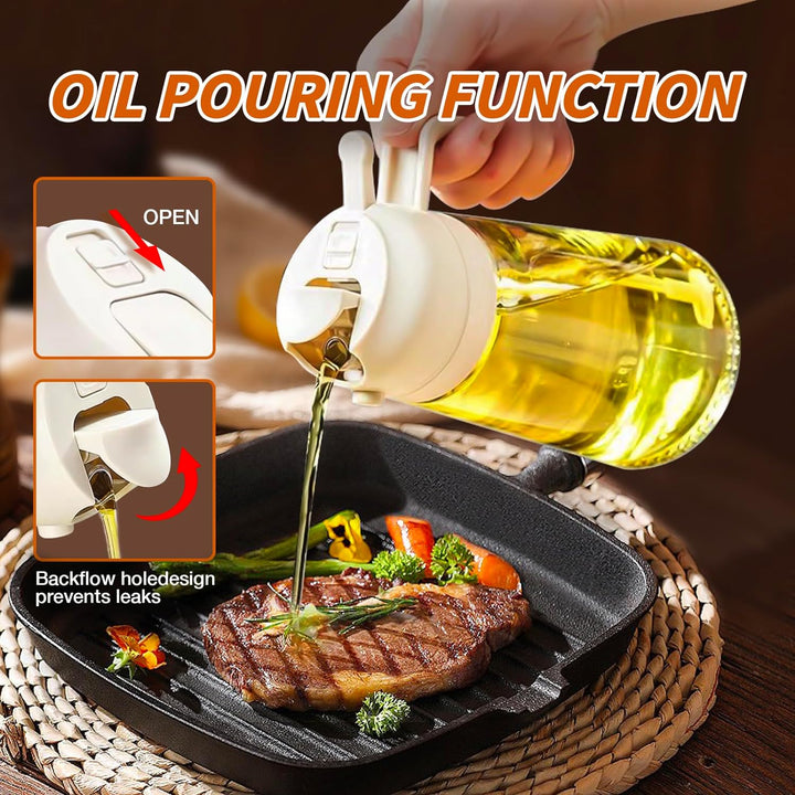 Multi-functional olive oil sprayer for cooking, baking, grilling, and salad preparation