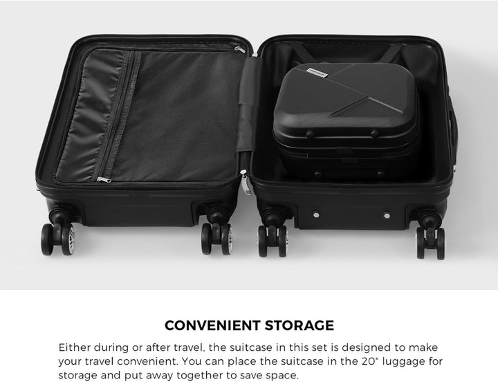 Complete 2-piece ABS hard shell luggage set with TSA lock, 360° spinner wheels, perfect for all travels.