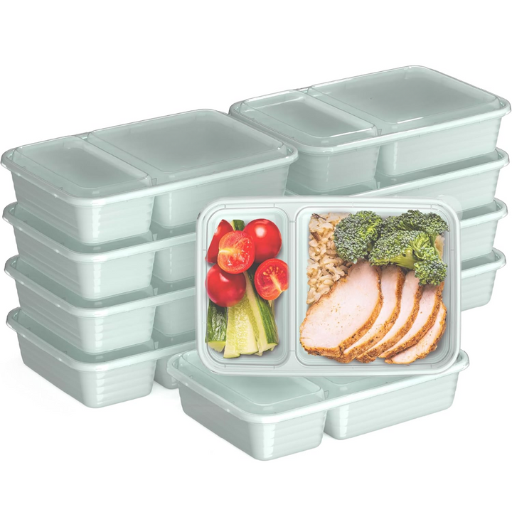 Organize your kitchen with a 20-piece set of stackable, reusable 2-compartment meal prep containers.