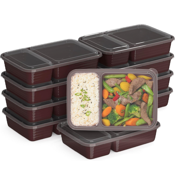 Durable 2-compartment food containers, BPA-free and reusable, for all your meal prep needs.