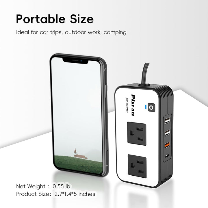 Overview of 200W car power converter with USB-C and fast charger, an indispensable auto accessory for road trips.