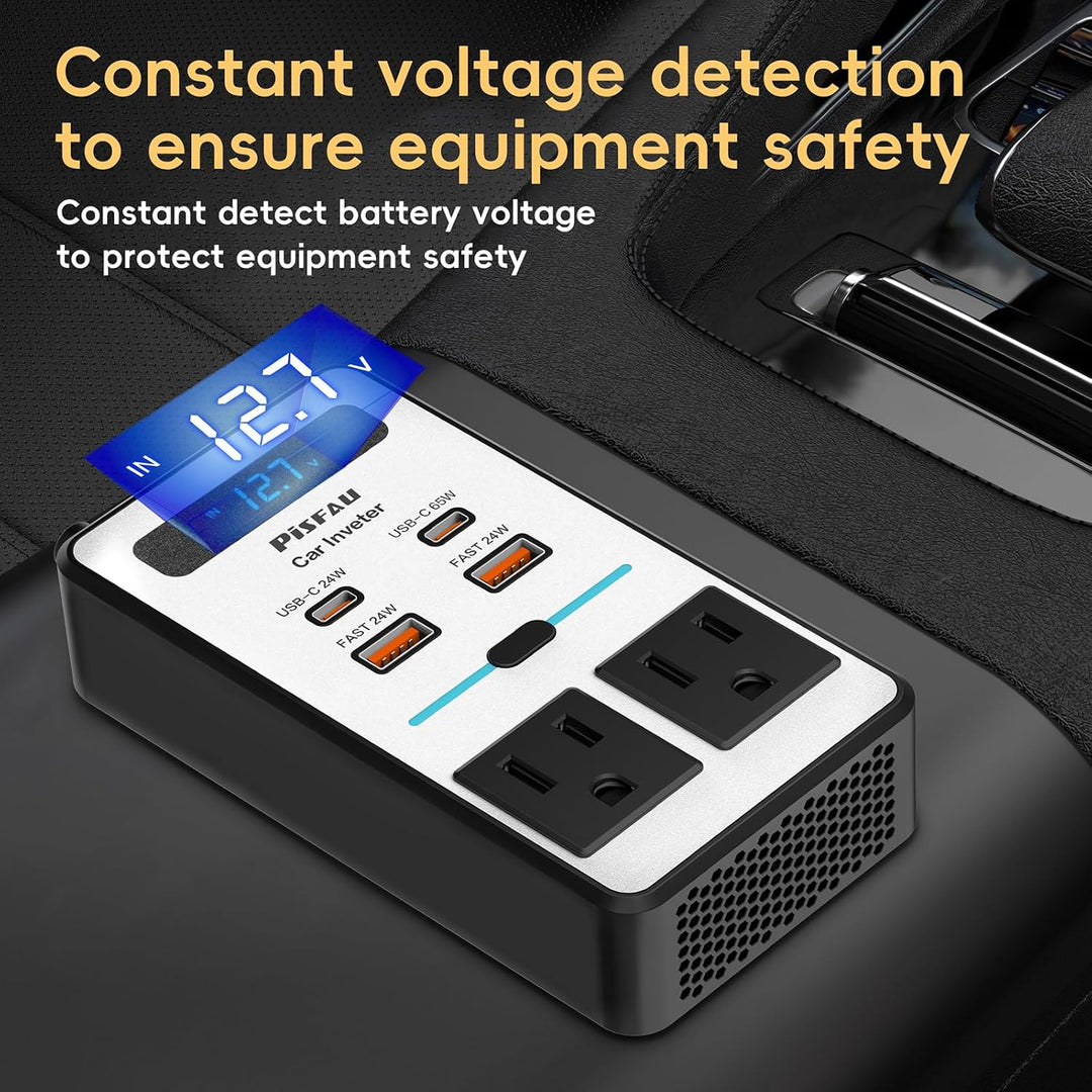Car power converter 200W with 12V DC to 220V AC output, including built-in USB-C fast charger