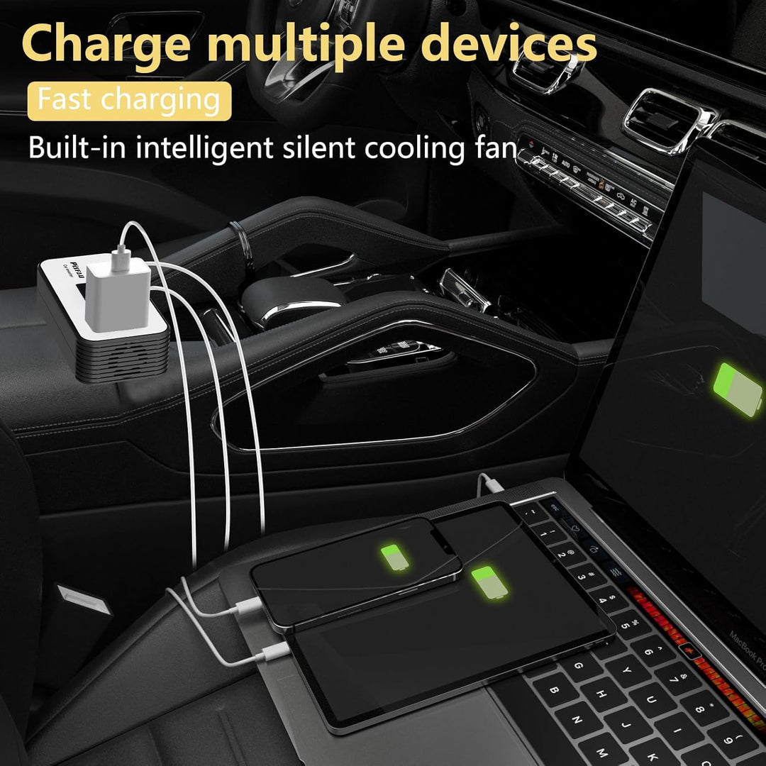 High-power 200W car charger and inverter, ideal for road trips and powering electronics on the go