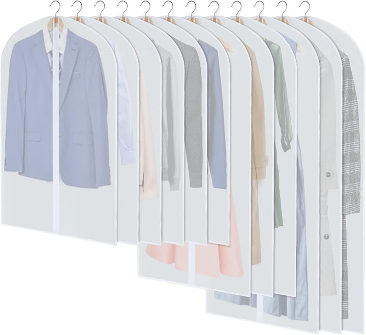 24-pack breathable PEVA garment covers for wardrobe storage & clothes protection.