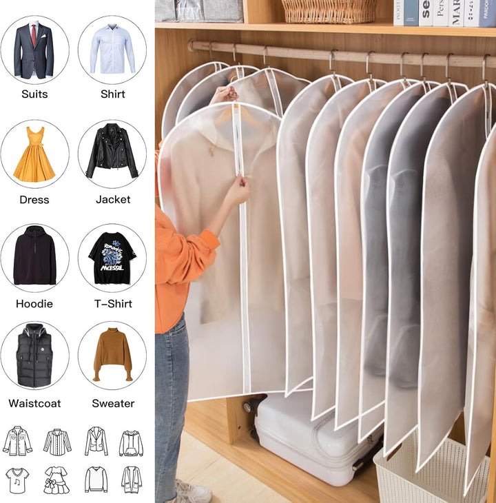 Sustainable clothing storage: 24 reusable PEVA garment covers, breathable & durable.