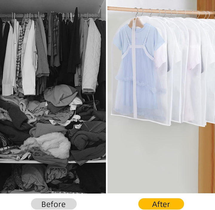 Multi-size clothing bags: 24-pack, clear breathable PEVA for dust protection.