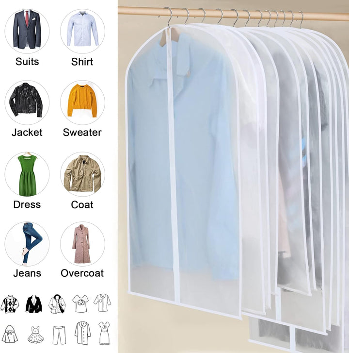 Bulk pack of 24 reusable hanging garment bags for efficient clothing storage