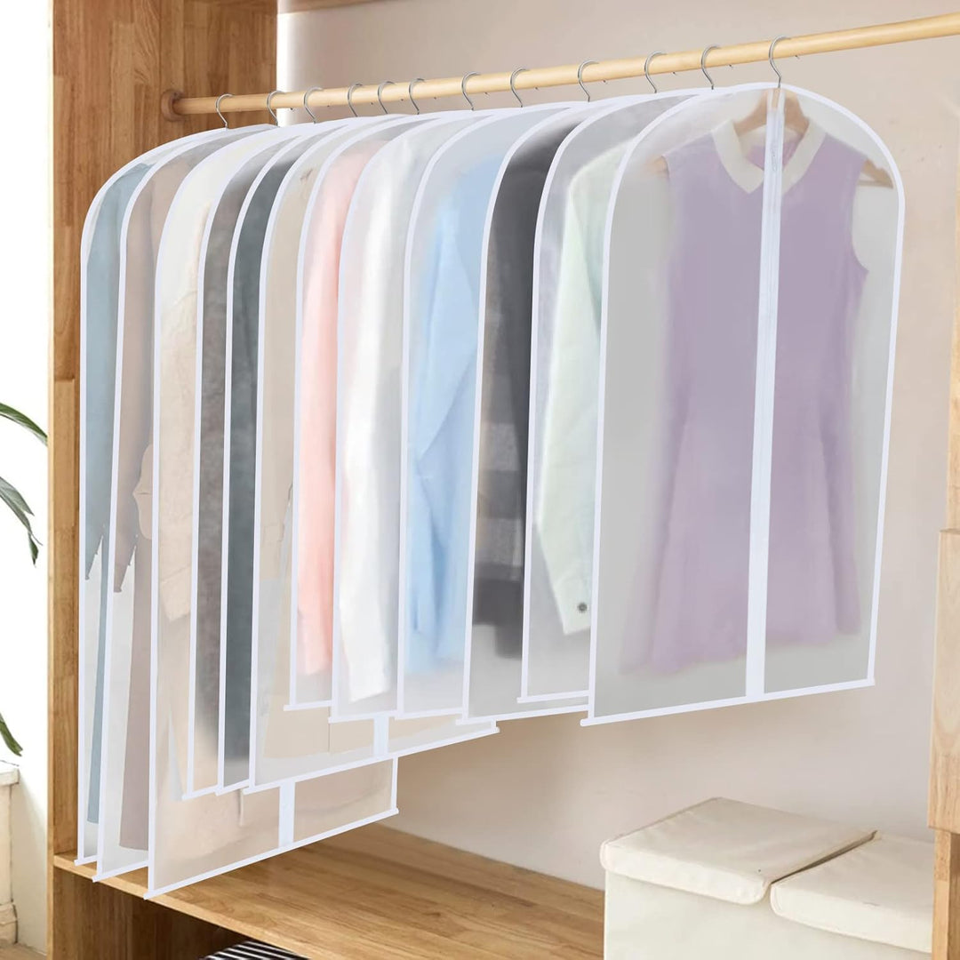 Clear PEVA garment bags, 24-count, protecting clothes from dust in your closet