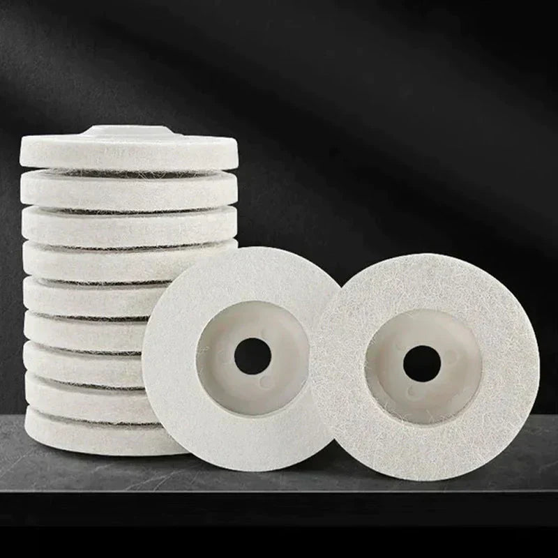 Professional 3-piece wool polishing disc set for scratch removal & achieving a mirror finish on cars.