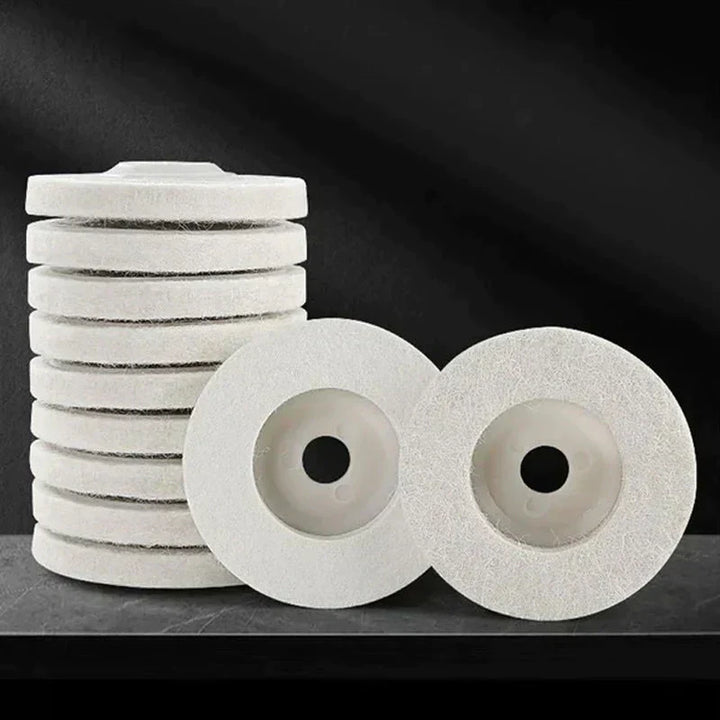 Professional 3-piece wool polishing disc set for scratch removal & achieving a mirror finish on cars.