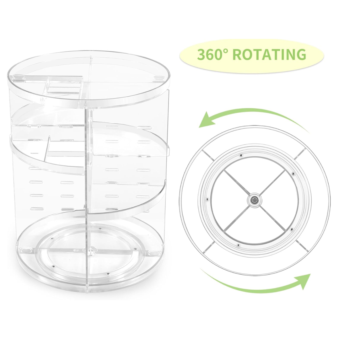 Acrylic 360° rotating organizer for cosmetics, perfect for bathroom or dresser