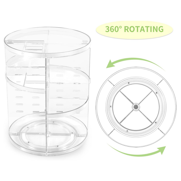 Acrylic 360° rotating organizer for cosmetics, perfect for bathroom or dresser