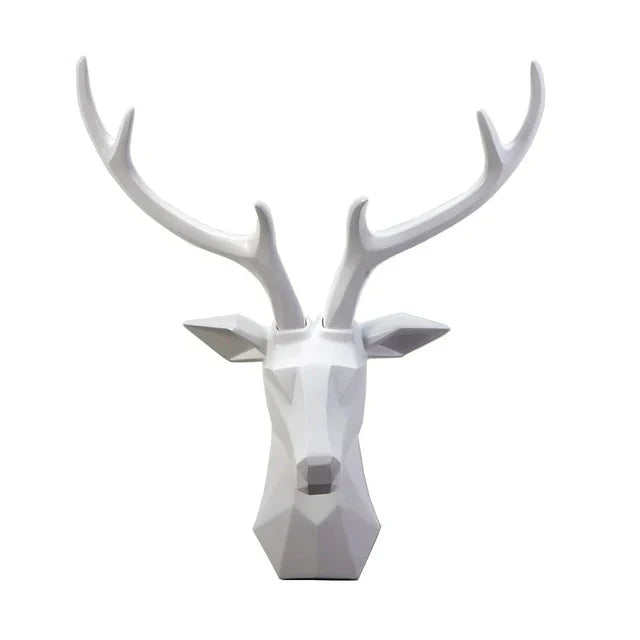 Stag head wall sculpture, a majestic resin art piece perfect for nature-inspired home decor accents.