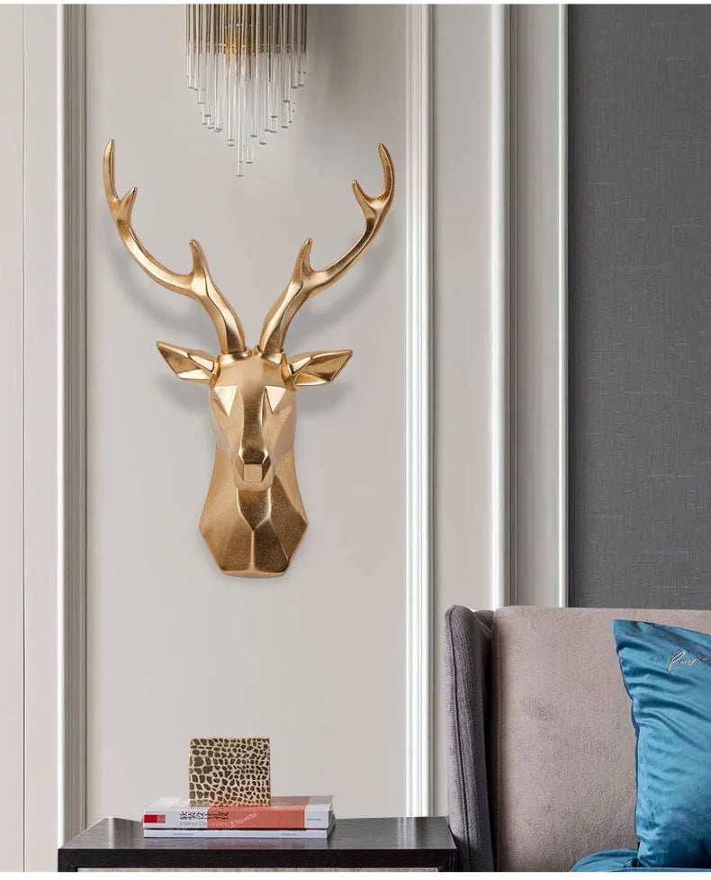 Rustic deer head sculpture, intricate resin wall decor, ideal for adding a nature-inspired home accent.