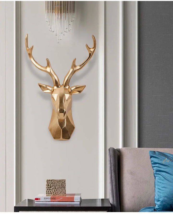 Rustic deer head sculpture, intricate resin wall decor, ideal for adding a nature-inspired home accent.