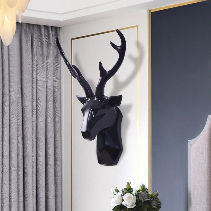 Majestic deer head wall decor, a striking 3D resin sculpture for a sophisticated, nature-inspired home.