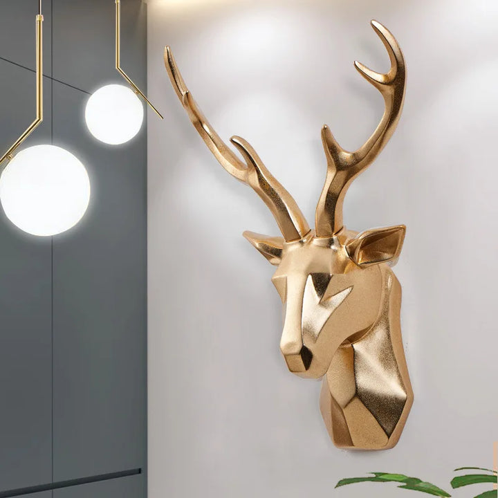 Detailed animal art: 3D deer head sculpture, a captivating resin wall decor piece for any room.
