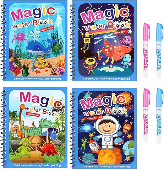 4-pack Kids' Reusable Water Painting Books, AquaColor for mess-free creative play & learning.