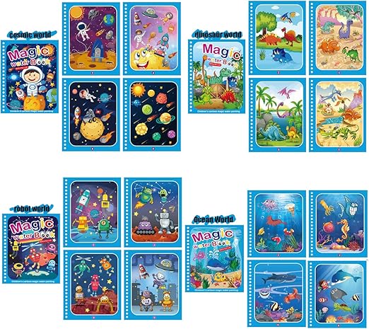 Mess-free water painting books, a 4-pack AquaColor travel game for kids' educational & creative fun on the go.