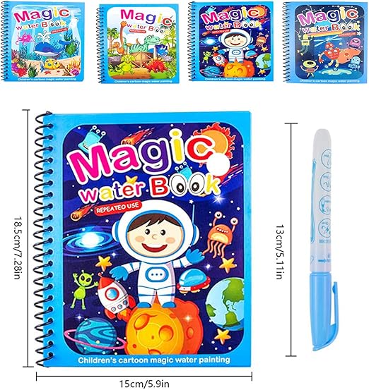 AquaColor 4-pack reusable water painting books, an educational toy for kids' creative play & fine motor skills.