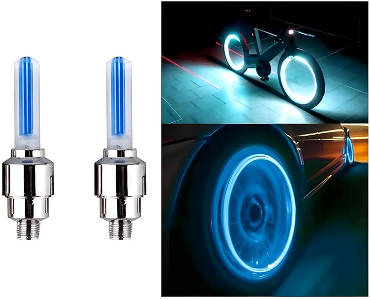 4-Pack LED tire valve caps for cars & bikes, adding wheel glow & night safety. Universal fit auto upgrade.