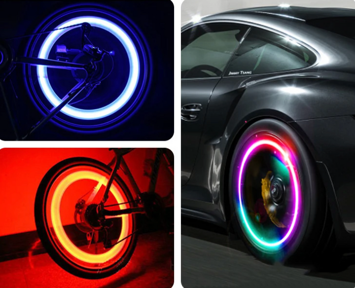 Unisex LED tire lights (4-pack) for enhanced night safety on car & bike wheels. Cool vehicle styling accent.