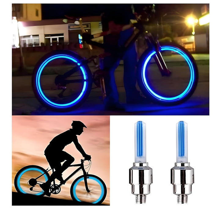 Easy-install 4-pack LED valve caps for car & bike tires. Instant wheel glow, improved night visibility.
