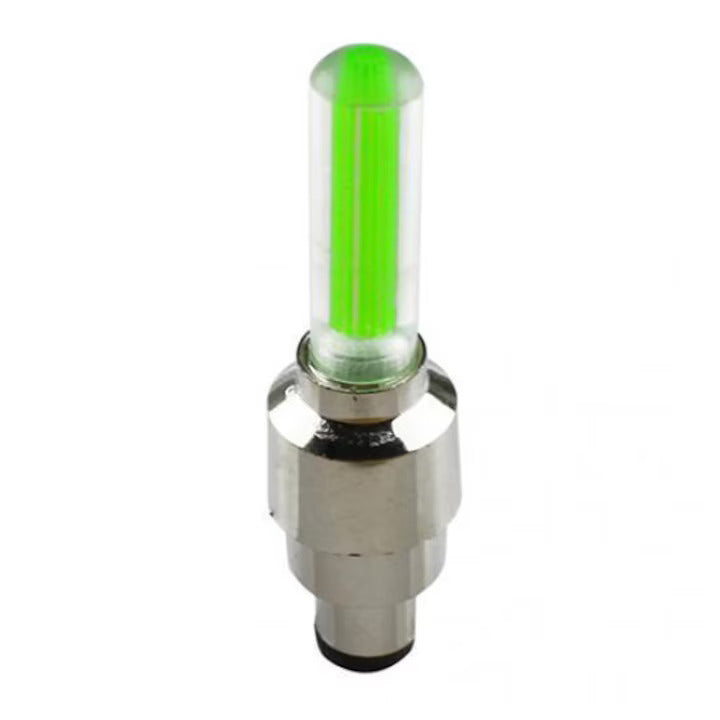 Set of 4 illuminated LED tire valve caps. Universal fit for car & bike wheels, enhancing night visibility.