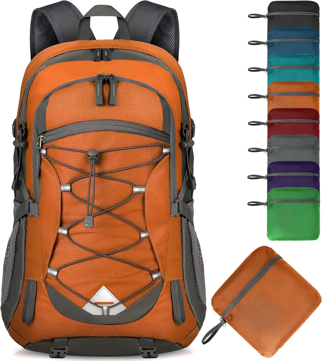 40L waterproof camping backpack with various compartments, organized for outdoor gear