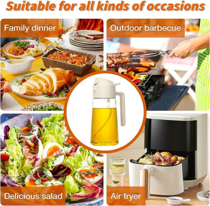 Kitchen oil spray bottle 470ml, clear glass, for precise control of olive oil and vinegar