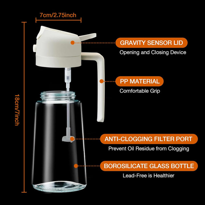 Elegant 470ml olive oil spray dispenser for kitchen, made of durable glass, easy food prep tool