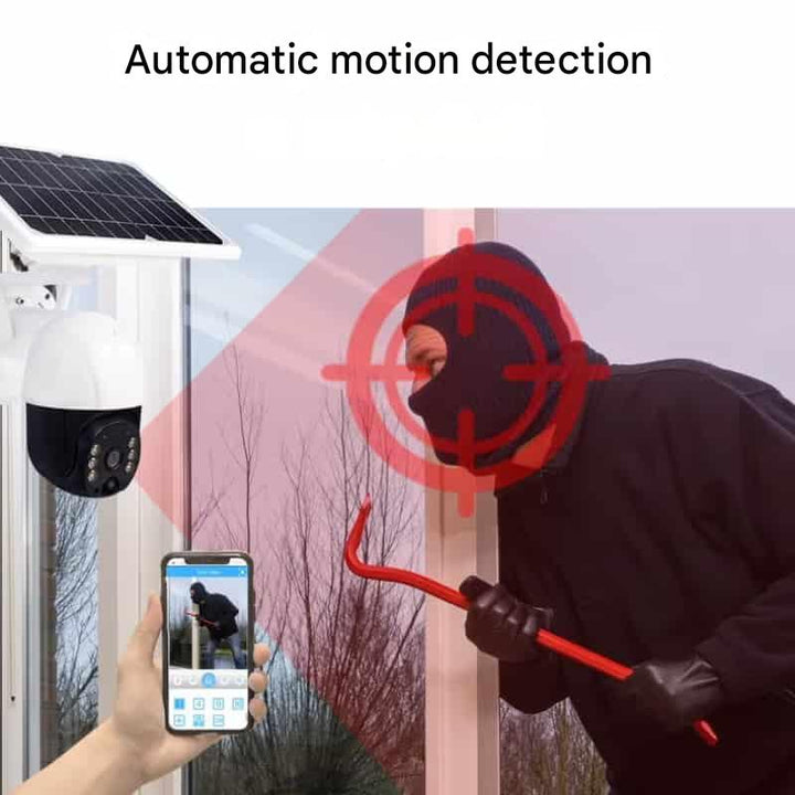 Weatherproof 4K wireless outdoor security camera with solar panel for robust, clear surveillance.