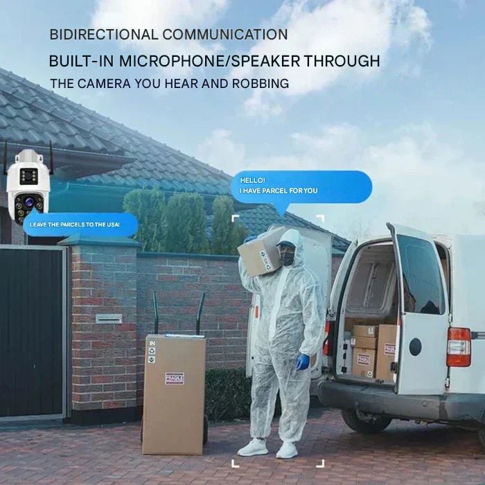 Smart 4K wireless outdoor security camera with motion detection & solar power for alerts.