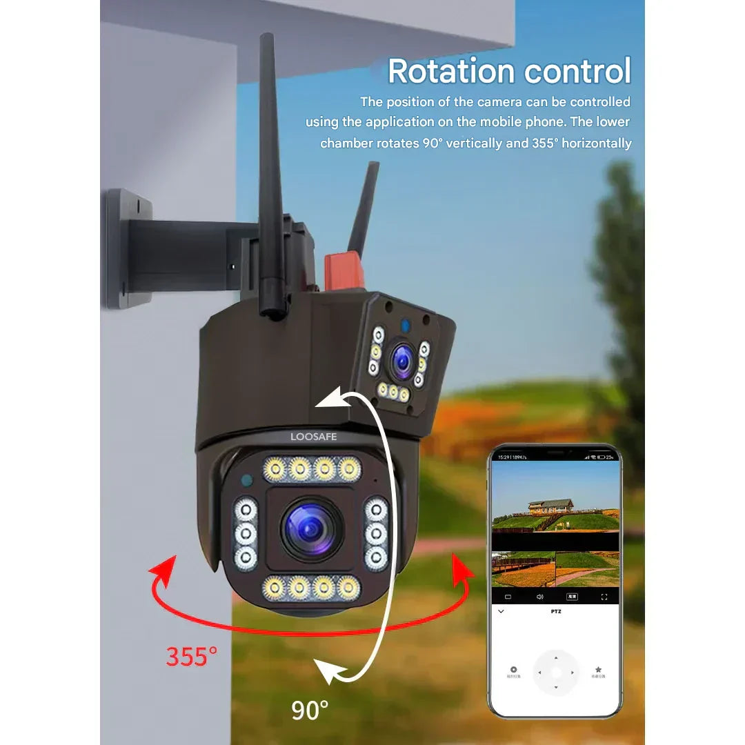 Smart home 4K wireless outdoor security camera, solar-powered, for intelligent motion alerts.