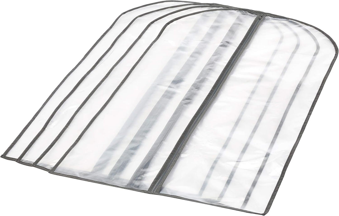 Organize your wardrobe with 5 clear PEVA garment dust covers, ideal for suits, dresses, and clothing.