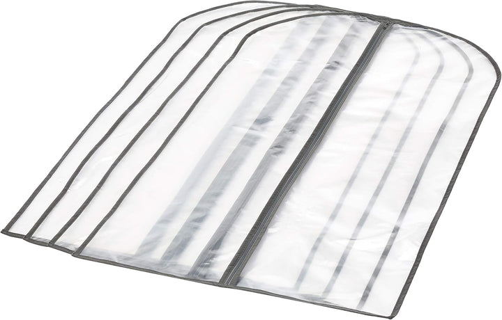 Organize your wardrobe with 5 clear PEVA garment dust covers, ideal for suits, dresses, and clothing.