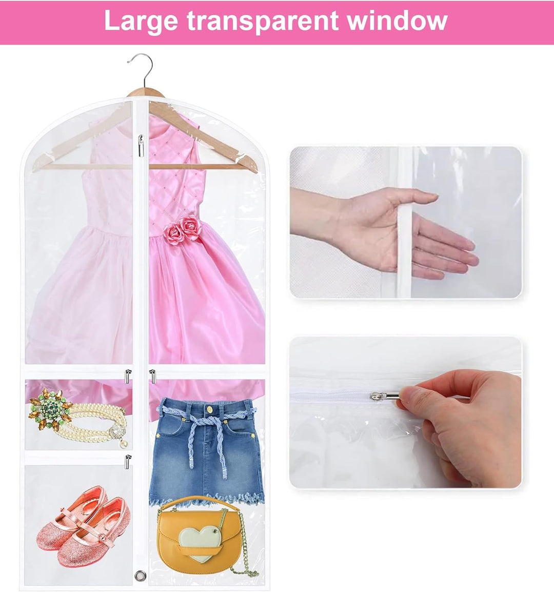 Foldable PEVA PVC garment bags, 5-pack, ideal for travel and clothing protection